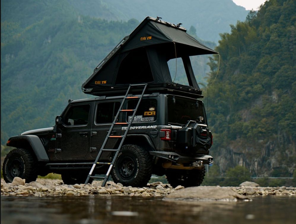 Rooftop tent in outdoor setting